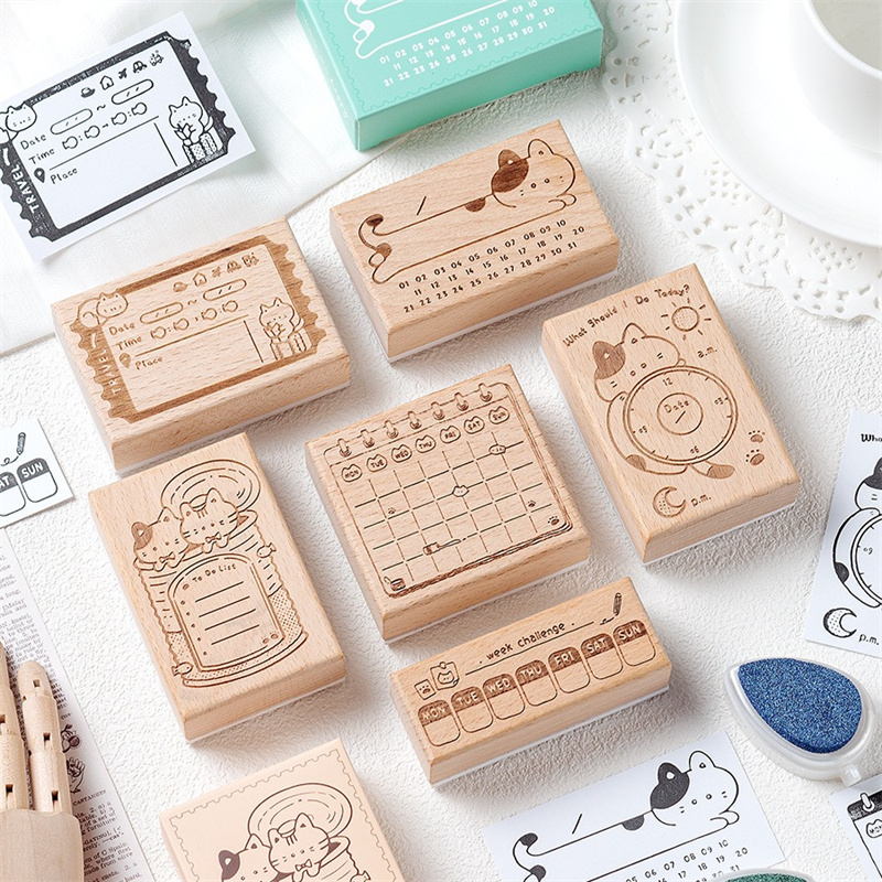 Cute Cat Wooden Rubber Stamp M - Rubber Date Stamp review and price